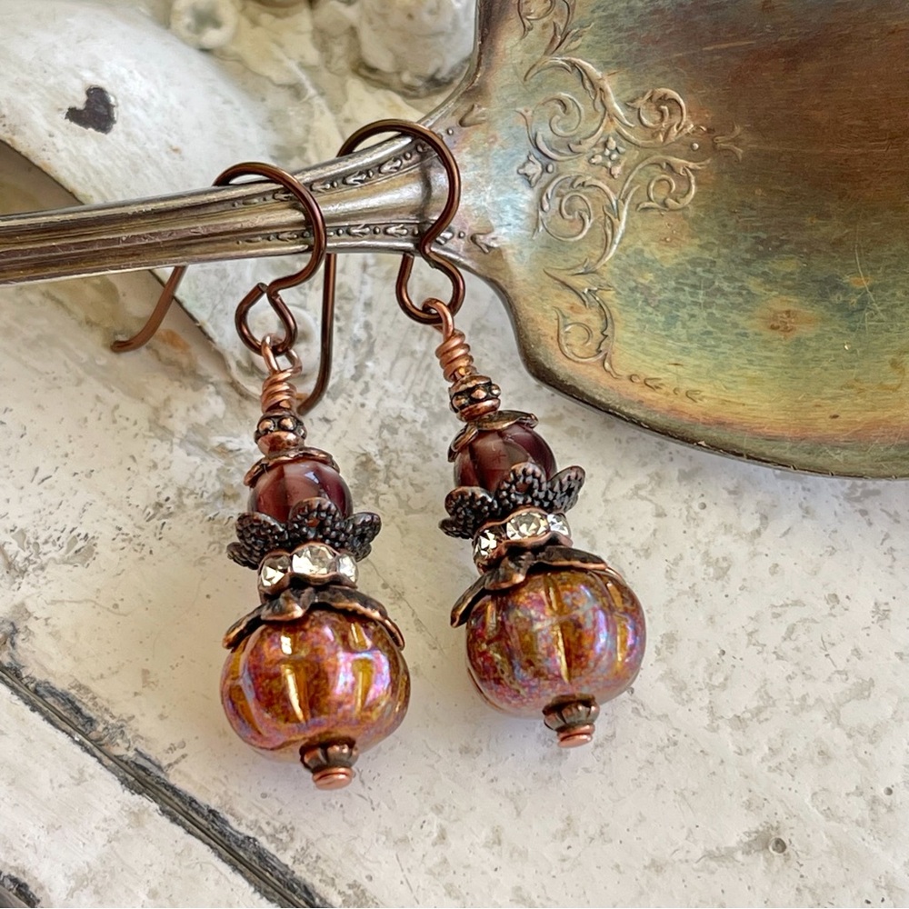 Hand Crafted “Midnight Pumpkin” Dangle Earrings - Picture 5 of 10
